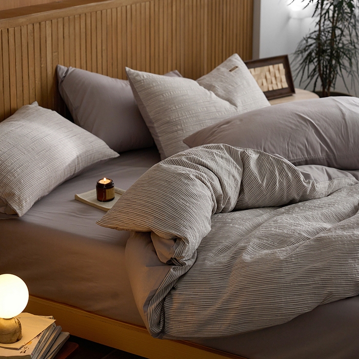 91家纺网 家纺一手货源 找家纺 安莱生活 2025 全棉立体色织提花四件套 摩卡灰