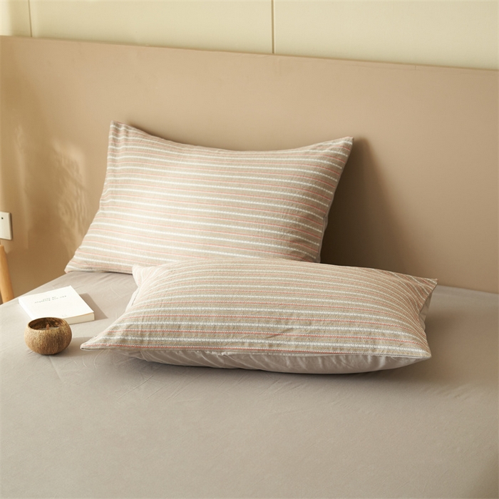 91家纺网 家纺一手货源 找家纺 金鹰 2025新款A类纯棉提花条纹水洗棉大豆全棉夏被空调被四件套 条纹-咖