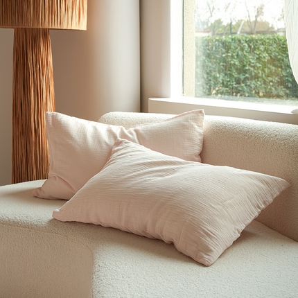 简纯主义 2025新款全棉有机雾感纱双层皱皱纱系列单枕套棉花糖