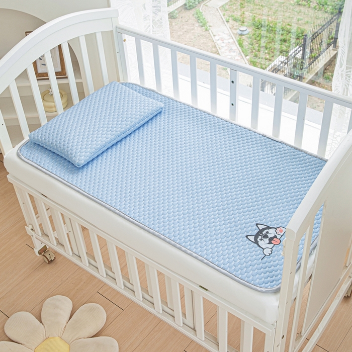 91家纺网 家纺一手货源 找家纺 宅部落 2025新款凉感豆豆儿童卡通凉席 哈士奇-深蓝