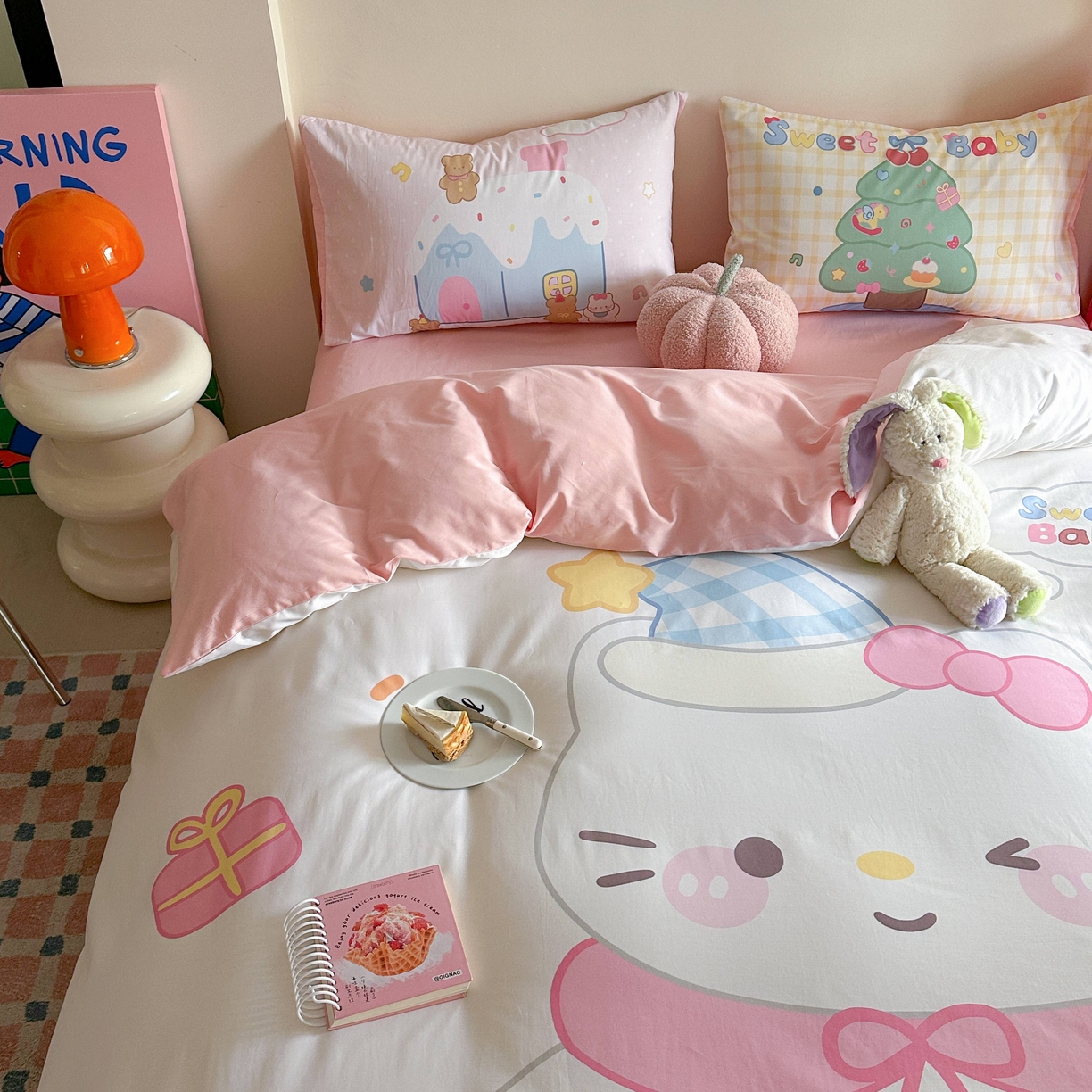 91家纺网 家纺一手货源 找家纺 美乐迪家纺 2025新款大版全棉四件套 派对小猫