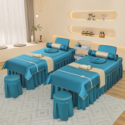 芙怡 2025春夏新款8028款冰丝绒美 容床罩-小花系列 小花-宝蓝