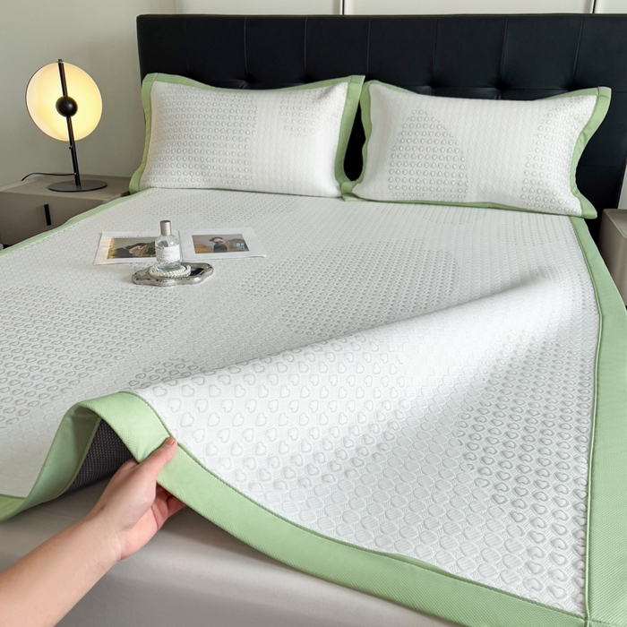 91家纺网 家纺一手货源 找家纺 慕尚家纺 2025新款泡泡大PE提花软席 小桃心 白绿