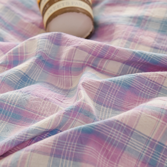 91家纺网 家纺一手货源 找家纺 柠萌家居 2025新款A类全棉色织水洗棉单床笠 简爱紫格