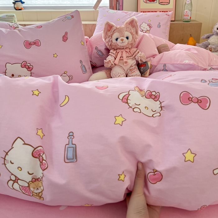 91家纺网 家纺一手货源 找家纺 博雅 2025新款三丽鸥卡通全棉印花小版四件套 小星星KT