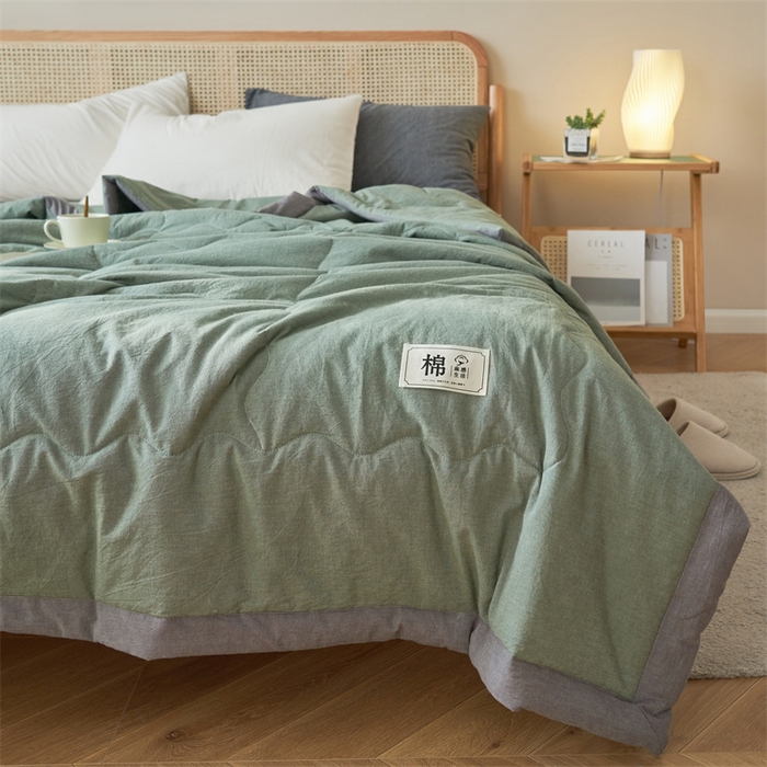 91家纺网 家纺一手货源 找家纺 金鹰 2025新款A类纯棉水洗棉色织棉花夏被全棉空调被夏凉被 军绿