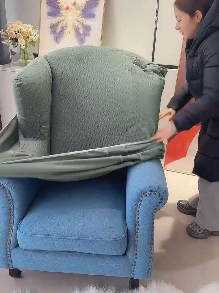 91家纺网 家纺一手货源 找家纺 2025新款菱形格大号老虎椅套 果绿