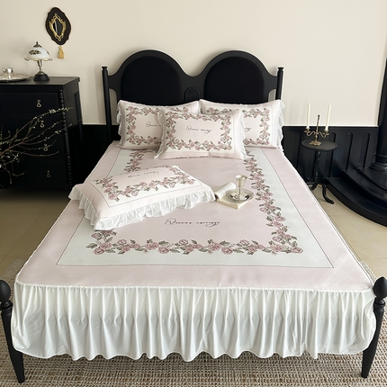 （总）三味舒屋 2025新款法式床裙款数码印花冰丝凉席三件套