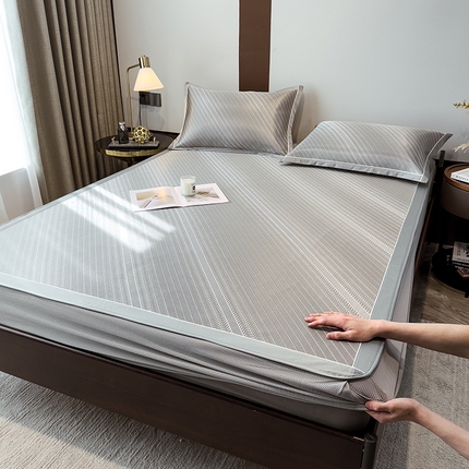 摩妮卡 2025新款碳光席床笠三件套可洗冰丝席 布莱垦-灰