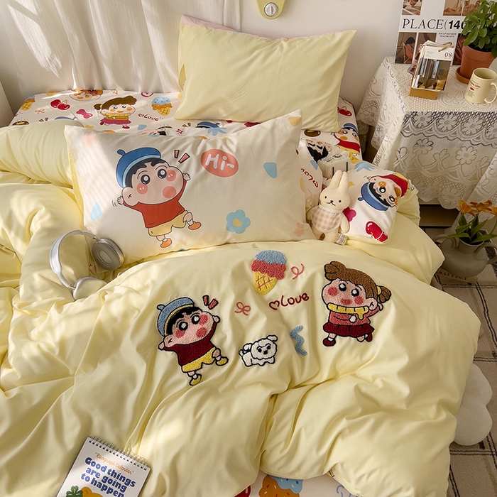 91家纺网 家纺一手货源 找家纺 一霖家纺 2025新款2025新款高克重云朵棉数码印花＋毛巾绣四件套新新与葵葵