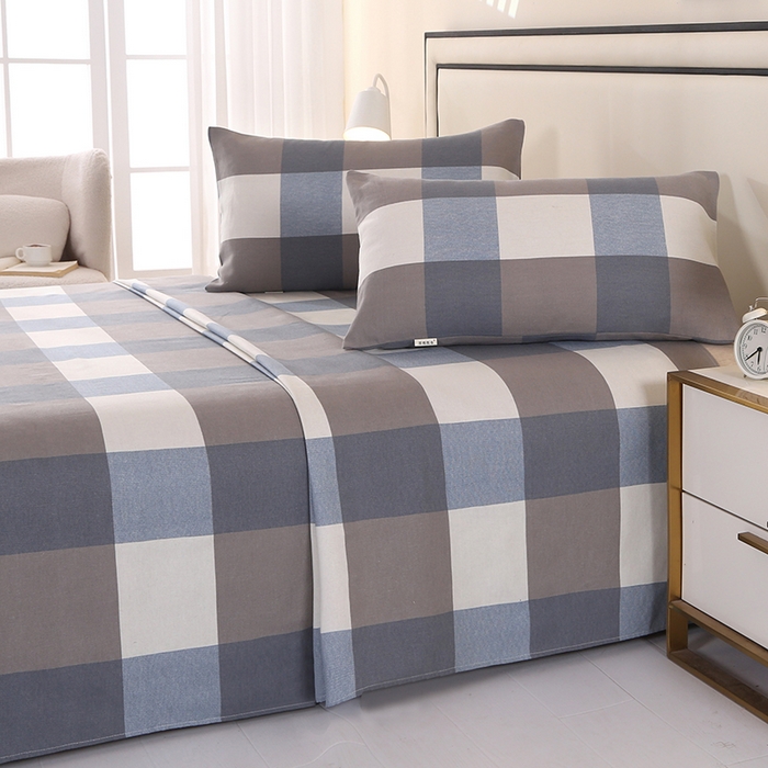 91家纺网 家纺一手货源 找家纺 望淮家纺 2025新款老粗布凉席床单三件套 蓝大格