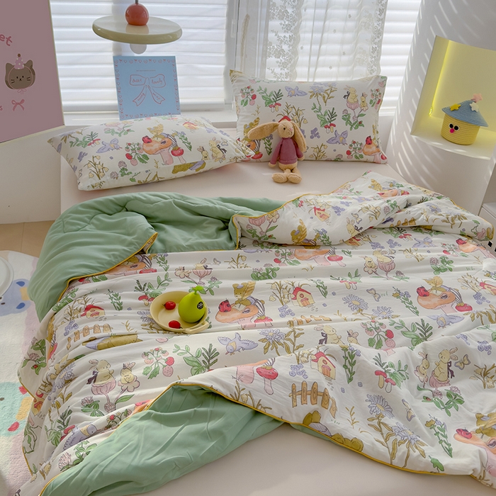 91家纺网 家纺一手货源 找家纺 贝扬思 2025新款水洗皱皱纱系列夏被夏凉被空调被（风格一） 蘑菇小熊