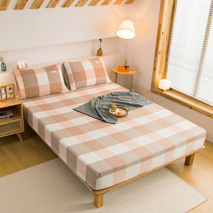 91家纺网 家纺一手货源 找家纺 柠萌家居 2025新款A类全棉色织水洗棉单床笠 玉大格