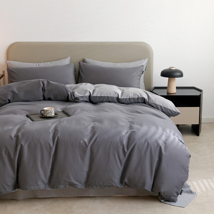 91家纺网 家纺一手货源 找家纺 2025年纯色双拼60支纯棉被套 深灰+浅灰