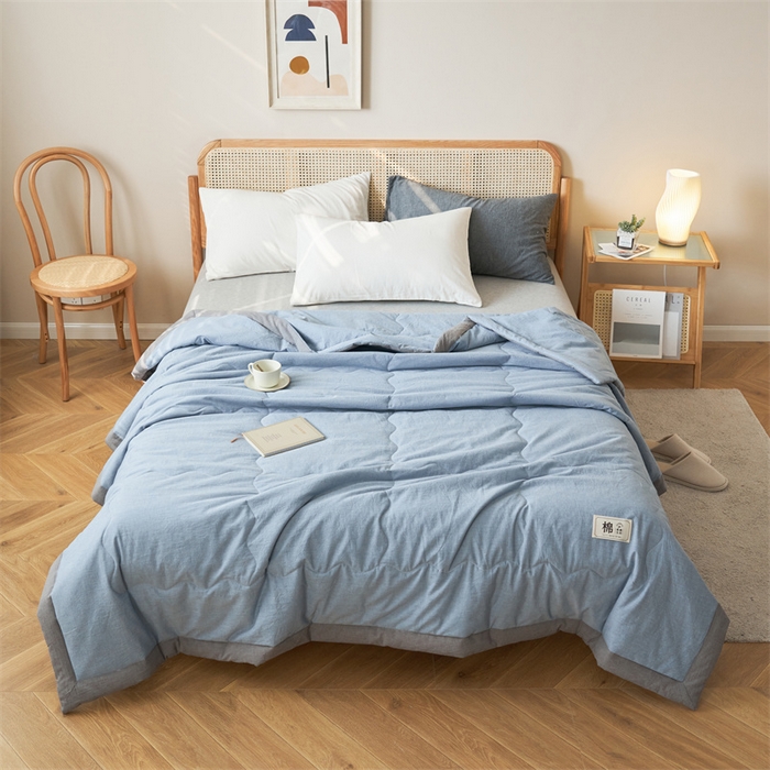 91家纺网 家纺一手货源 找家纺 金鹰 2025新款A类纯棉水洗棉色织棉花夏被全棉空调被夏凉被 清雅蓝