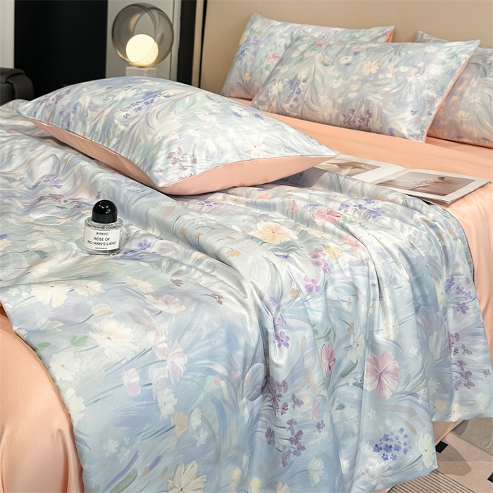 91家纺网 家纺一手货源 找家纺 笙意家纺  2025新款水洗真丝数码印花暗盒款夏被 兰娜