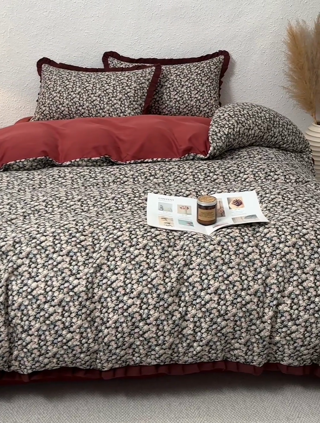 91家纺网 家纺一手货源 找家纺 2025新款A类纯棉双层纱皱皱纱花边四件套（复古风） 虞美人