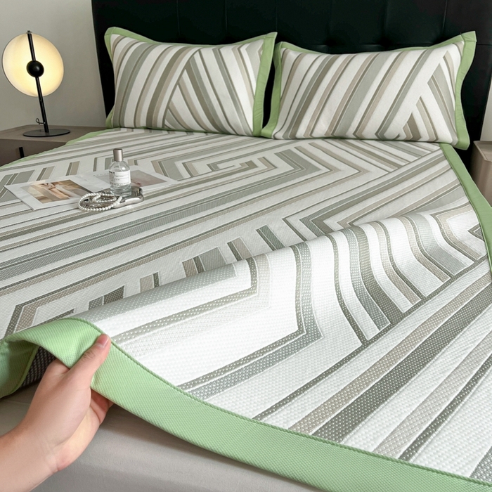 91家纺网 家纺一手货源 找家纺 慕尚家纺 2025新款泡泡大PE提花软席 条纹 绿