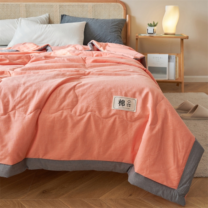 91家纺网 家纺一手货源 找家纺 金鹰 2025新款A类纯棉水洗棉色织棉花夏被全棉空调被夏凉被 活力橙