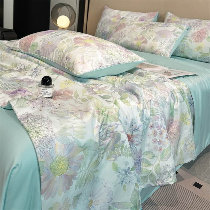 91家纺网 家纺一手货源 找家纺 笙意家纺  2025新款水洗真丝数码印花暗盒款夏被 瑞丽