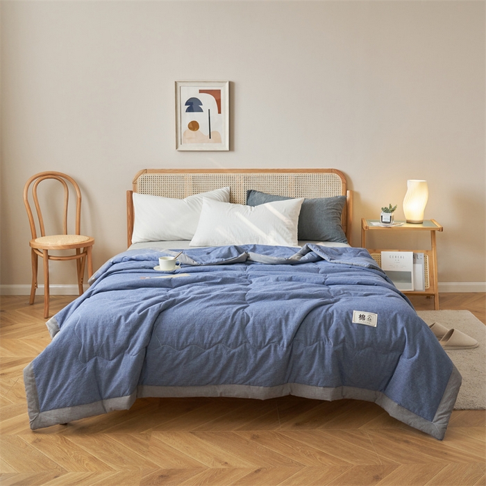 91家纺网 家纺一手货源 找家纺 金鹰 2025新款A类纯棉水洗棉色织棉花夏被全棉空调被夏凉被 轻奢蓝