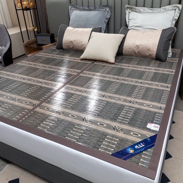 91家纺网 家纺一手货源 找家纺 苏迪凉席竹席2025新款竹席凉席冰丝席碳化双面印花藤草席 步步高升-灰