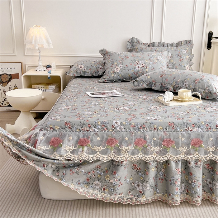 91家纺网 家纺一手货源 找家纺 十个点 2025新款全棉纯棉蕾丝花边床裙四件套 红茶馆