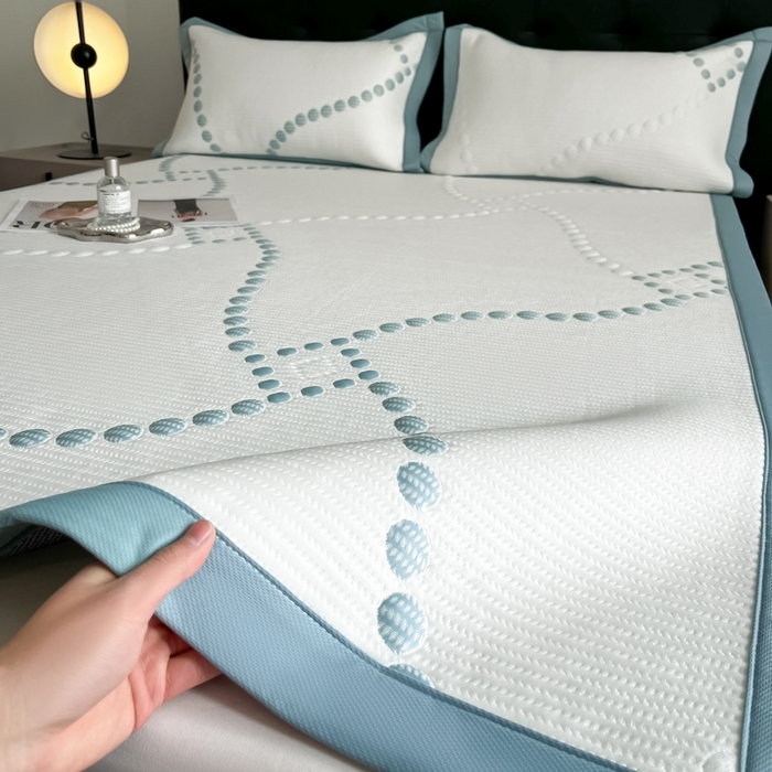 91家纺网 家纺一手货源 找家纺 慕尚家纺 2025新款泡泡大PE提花软席 小圆点 白蓝