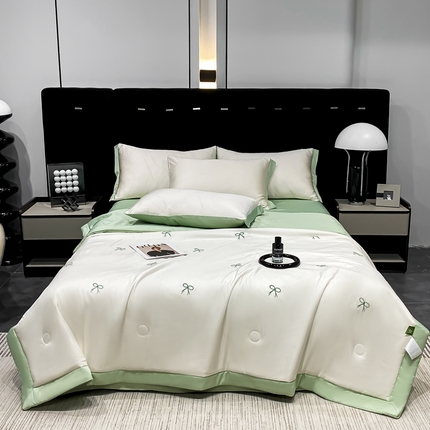 益多眠 2026新款花朵夏被四件套 蝴蝶结奶白绿
