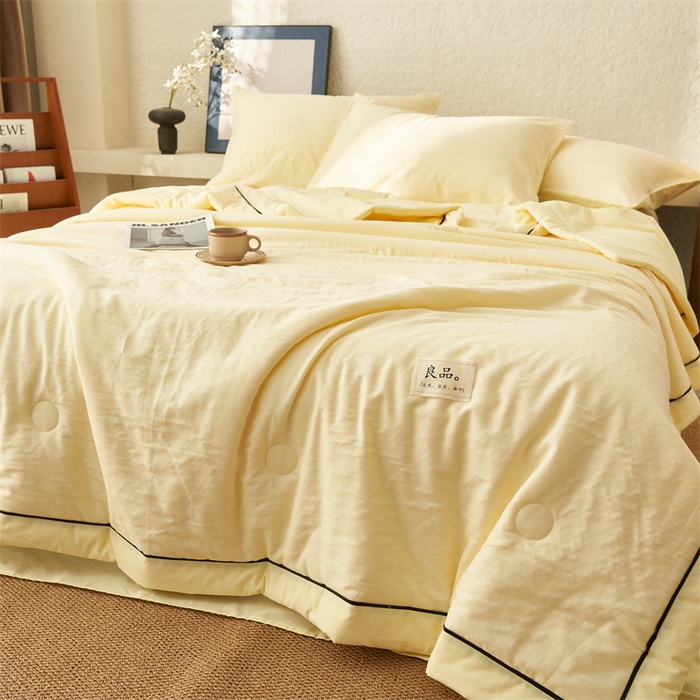 91家纺网 家纺一手货源 找家纺 （总）2025新款新款A类纯棉双层纱大豆夏被四件套全棉空调被