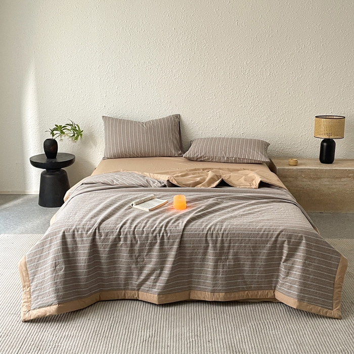 91家纺网 家纺一手货源 找家纺 吾诺 2025 全棉色织提花水洗棉大豆夏被子被芯全棉夏被四件套夏凉被空调被 摩卡咖