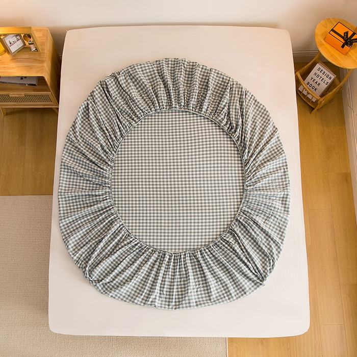 91家纺网 家纺一手货源 找家纺 柠萌家居 2025新款A类全棉色织水洗棉单床笠 浅蓝小格