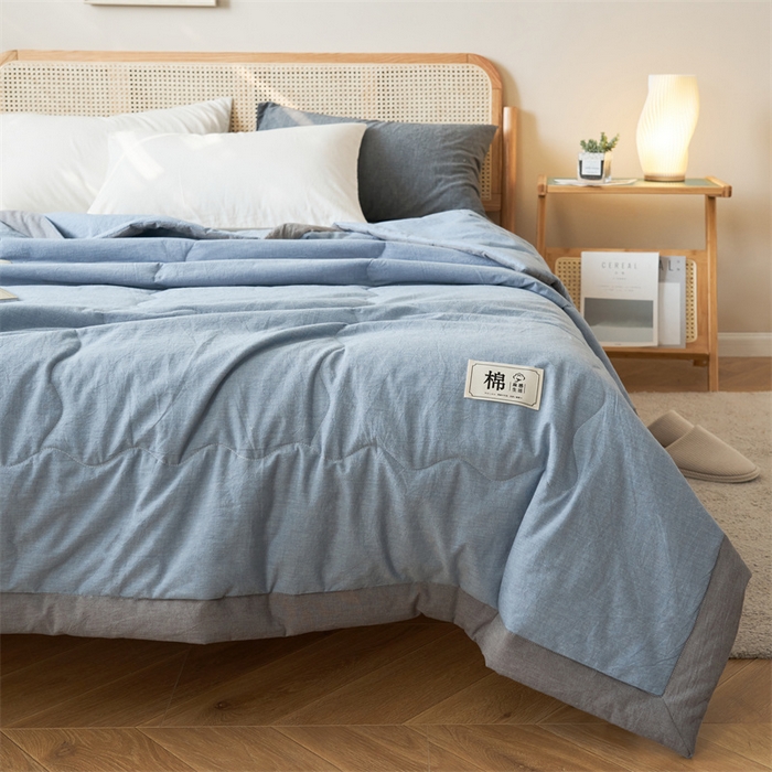 91家纺网 家纺一手货源 找家纺 金鹰 2025新款A类纯棉水洗棉色织棉花夏被全棉空调被夏凉被 清雅蓝
