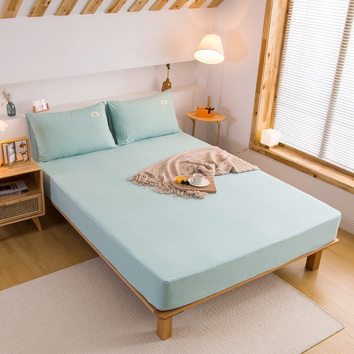 91家纺网 家纺一手货源 找家纺 柠萌家居 2025新款A类全棉色织水洗棉单床笠 浅绿