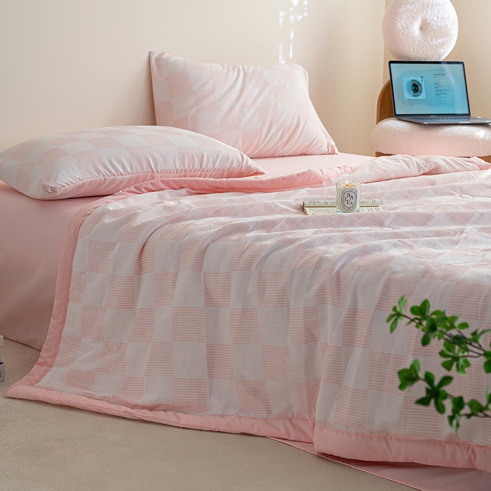 91家纺网 家纺一手货源 找家纺 （总） 吾诺 2025 棋盘格立体提花大豆夏被子被芯夏凉被空调被