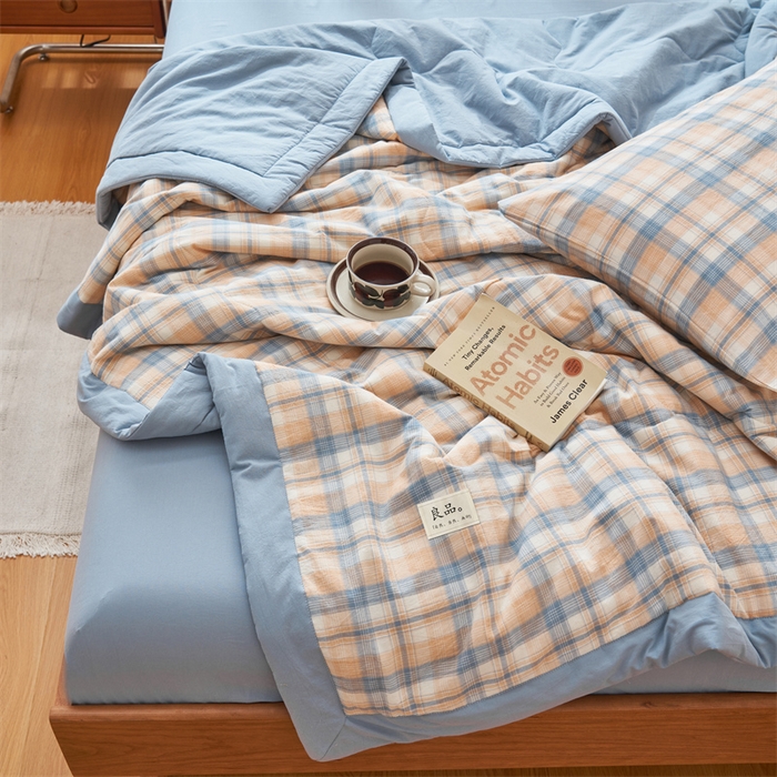 91家纺网 家纺一手货源 找家纺 2025新款A类纯棉水洗棉色织棉花夏被四件套全棉空调被夏凉被 云舒-咖