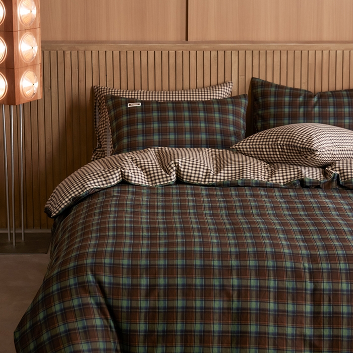 91家纺网 家纺一手货源 找家纺 安莱生活 2025 全棉双层纱苏格兰格纹系列四件套 苏格兰彩格