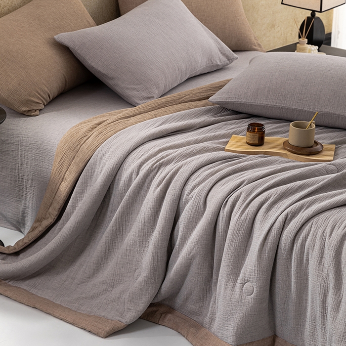 91家纺网 家纺一手货源 找家纺 吾诺 2025 纯色全棉泡泡双层纱夏被大豆夏被子被芯夏被四件套夏凉被空调被 泡沫灰