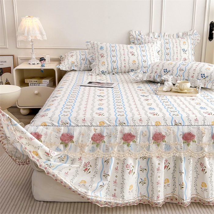 91家纺网 家纺一手货源 找家纺 十个点 2025新款全棉纯棉蕾丝花边床裙四件套 云梦星河