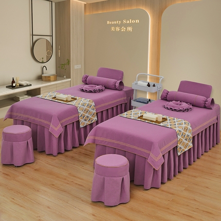 芙怡 2025春夏新款8026款棉麻绒美 容床罩-一字绣系列 一字绣-紫色