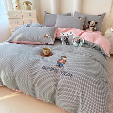 91家纺网 家纺一手货源 找家纺 （总）KA家纺 春夏新款色织水洗棉绣花四件套