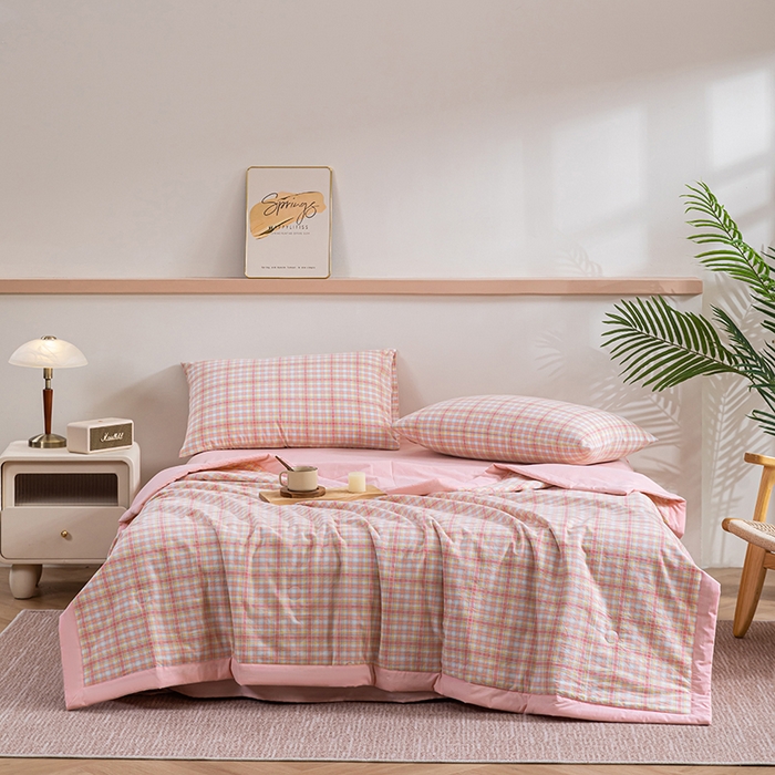 91家纺网 家纺一手货源 找家纺 吾诺 2025 全棉色织水洗棉夏被大豆夏被四件套被子被芯空调被夏凉被 豆沙格