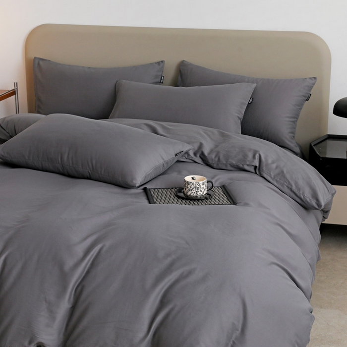 91家纺网 家纺一手货源 找家纺 2025年纯色双拼60支纯棉被套 深灰
