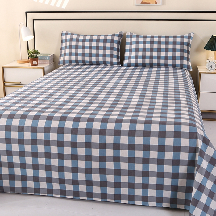 91家纺网 家纺一手货源 找家纺 望淮家纺 2025新款老粗布凉席床单三件套 小蓝格