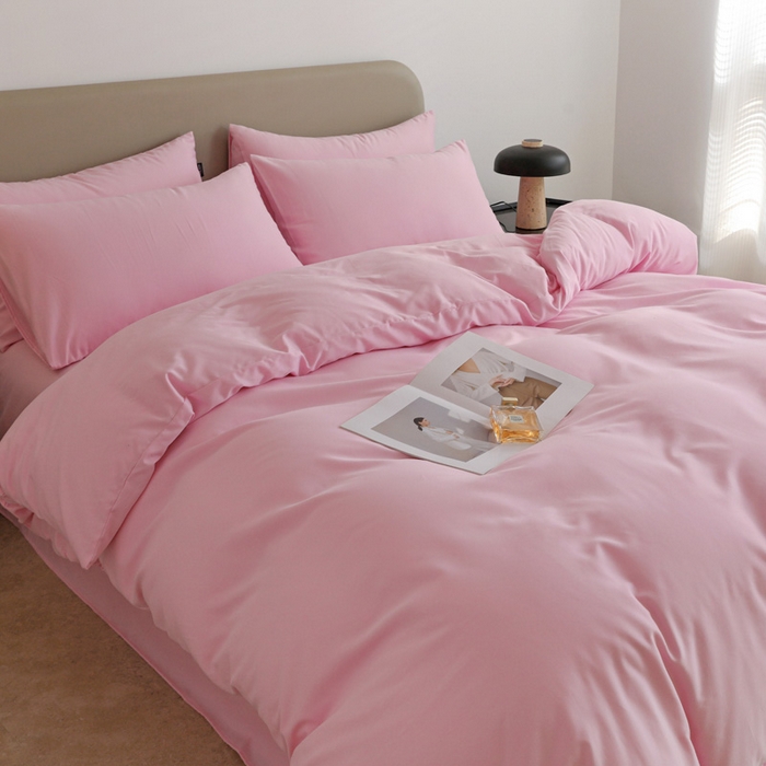 91家纺网 家纺一手货源 找家纺 2025年纯色双拼60支纯棉被套 白桃粉