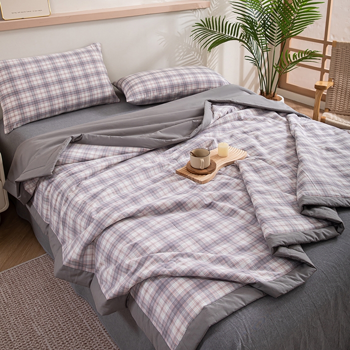 91家纺网 家纺一手货源 找家纺 吾诺 2025 全棉色织水洗棉夏被大豆夏被四件套被子被芯空调被夏凉被 雅调灰