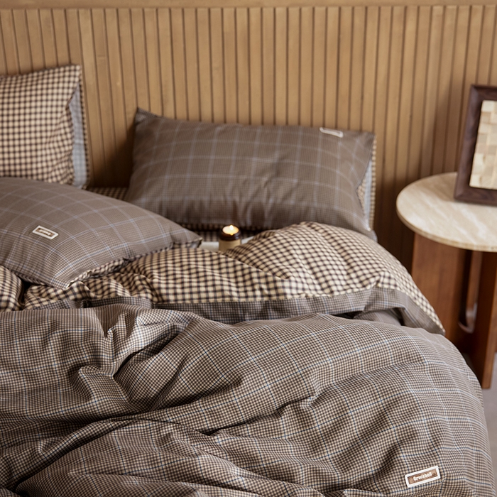 91家纺网 家纺一手货源 找家纺 安莱生活 2025 全棉双层纱苏格兰格纹系列四件套 格林格