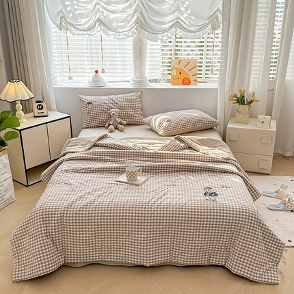 （总）大境 2025新款专版纯棉色织水洗棉刺绣全棉夏被四件套