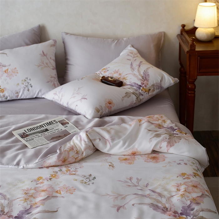 91家纺网 家纺一手货源 找家纺 时年家纺 2025新款莱赛尔天丝印花系列四件套烟花间