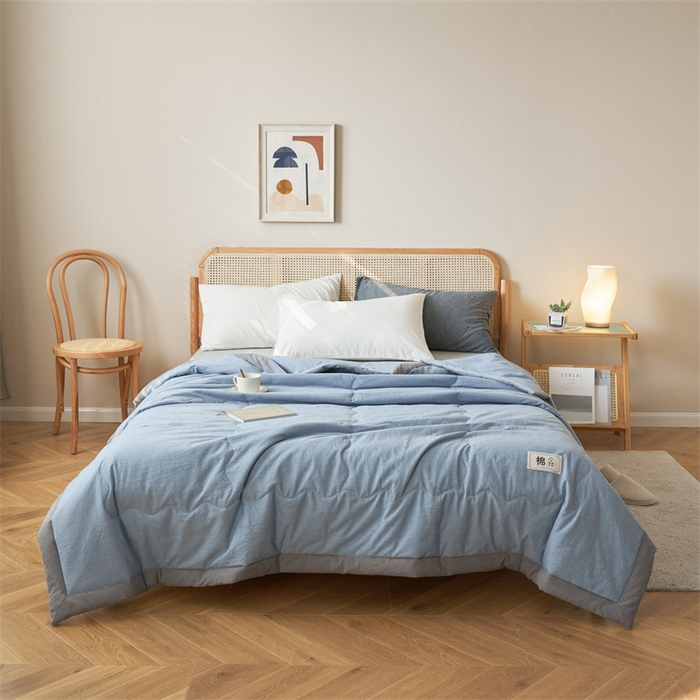 91家纺网 家纺一手货源 找家纺 金鹰 2025新款A类纯棉水洗棉色织棉花夏被全棉空调被夏凉被 清雅蓝